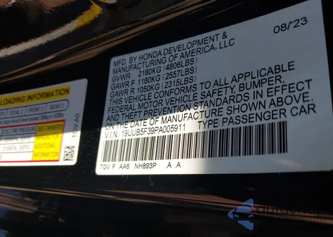 2023 Acura Tlx Standard z USA, uszkodzony, nr VIN 19UUB5F39PA005911